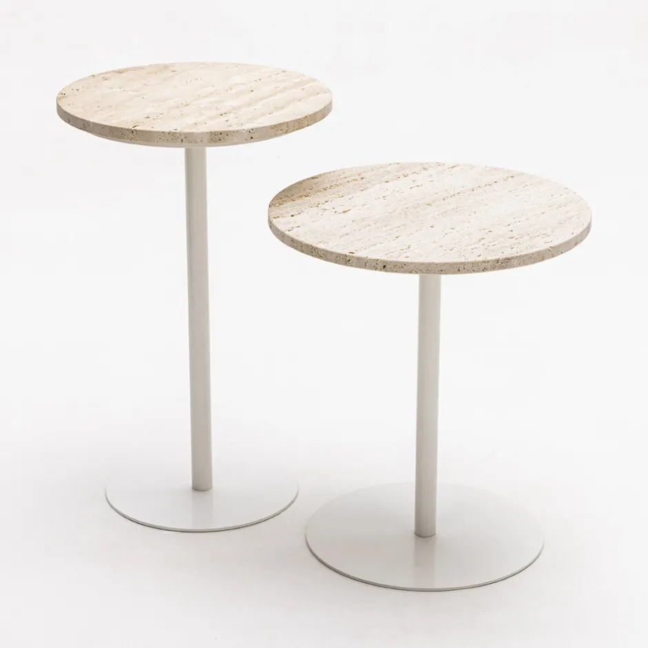 Hot Drawer RITO Table d'appoint en métal et travertin ø40cm