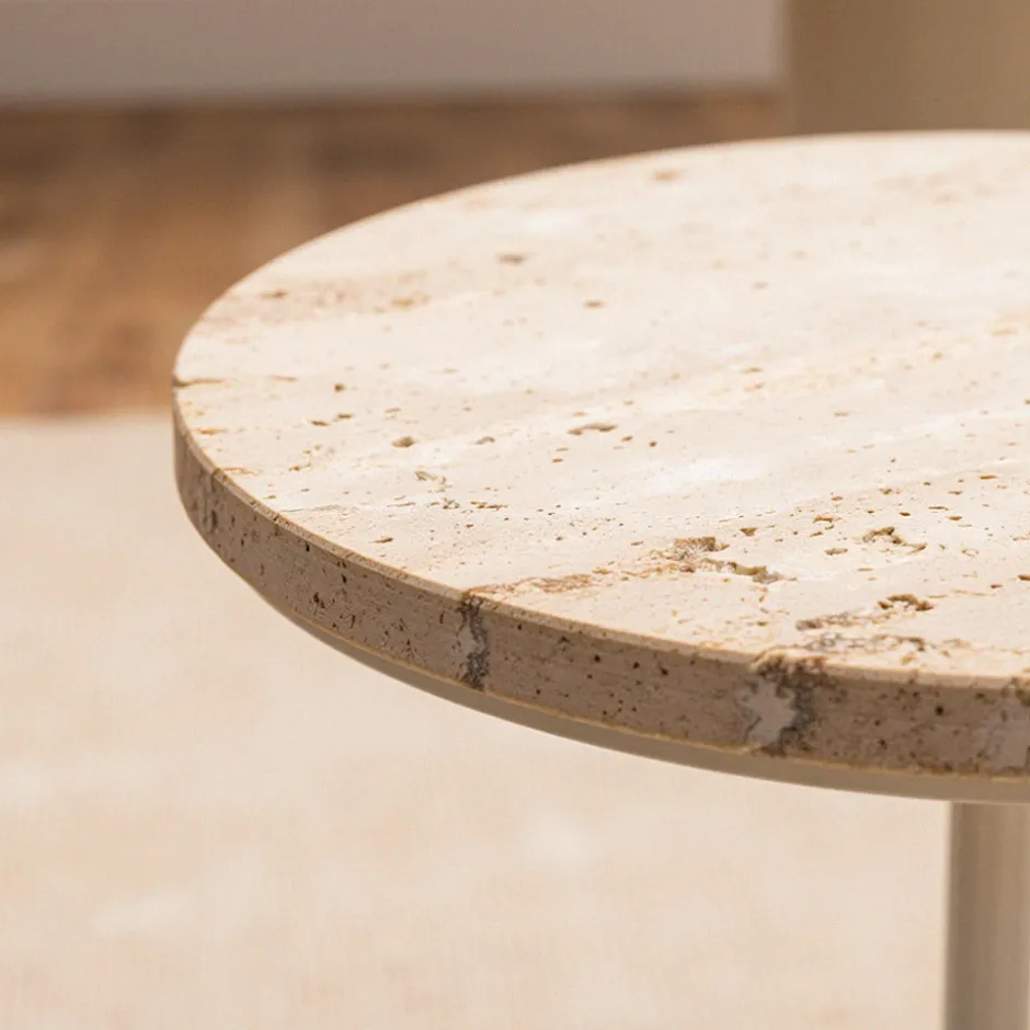 Hot Drawer RITO Table d'appoint en métal et travertin ø40cm