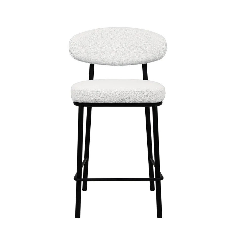 Online Drawer RODE Lot de 2 chaises de bar en tissu bouclette, bois et métal H65cm