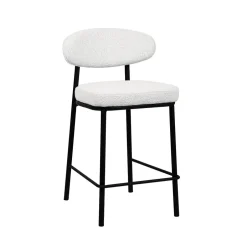 Online Drawer RODE Lot de 2 chaises de bar en tissu bouclette, bois et métal H65cm