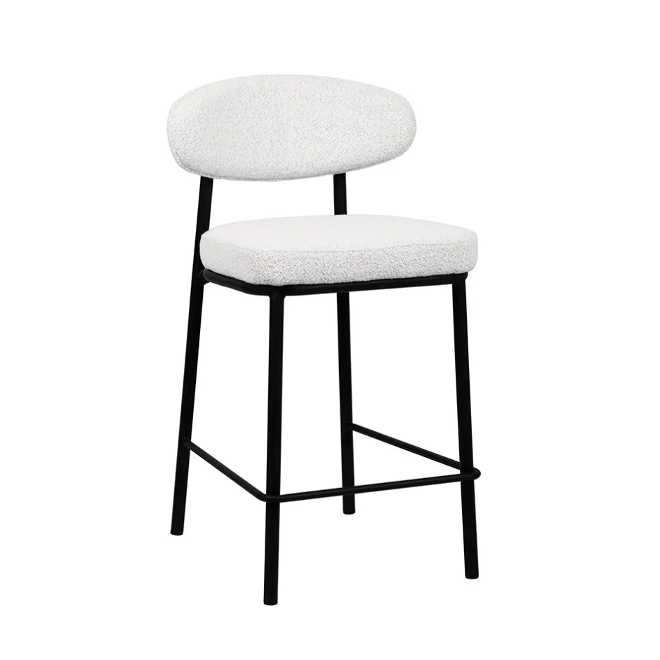 Online Drawer RODE Lot de 2 chaises de bar en tissu bouclette, bois et métal H65cm
