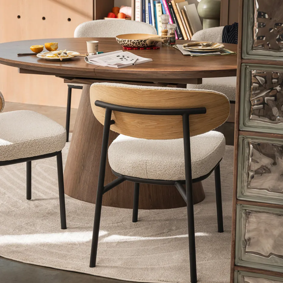 Online Drawer RODE Lot de 2 chaises en tissu bouclette, bois et métal