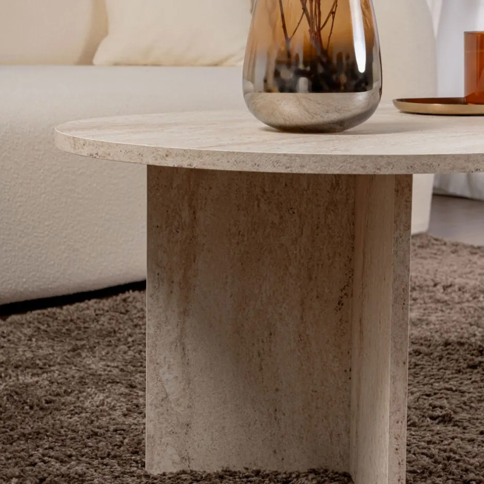 Clearance Drawer SAM Table basse ovale effet travertin 119x60cm