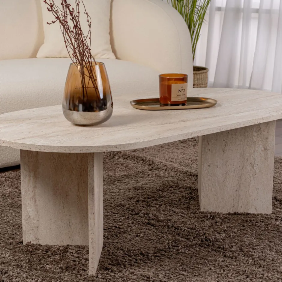Clearance Drawer SAM Table basse ovale effet travertin 119x60cm