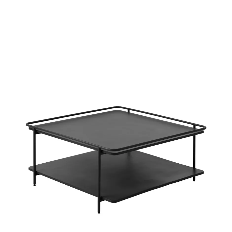 Outlet Drawer SARANDA Table basse carrée 2 plateaux en métal 75x75cm