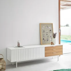 Best Teulat SIERRA Meuble TV 2 portes, 3 tiroirs en bois L180cm