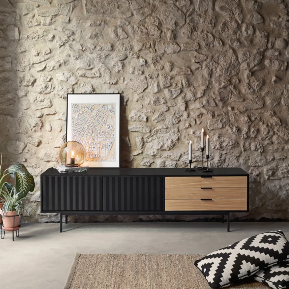 Best Teulat SIERRA Meuble TV 2 portes, 3 tiroirs en bois L180cm
