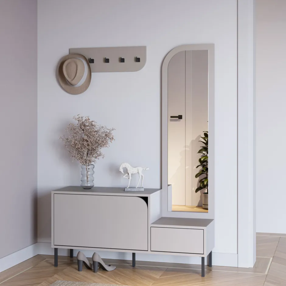 Hot No name SILVAR Meuble d'entrée 2 portes avec miroir et portant en bois et métal H172cm