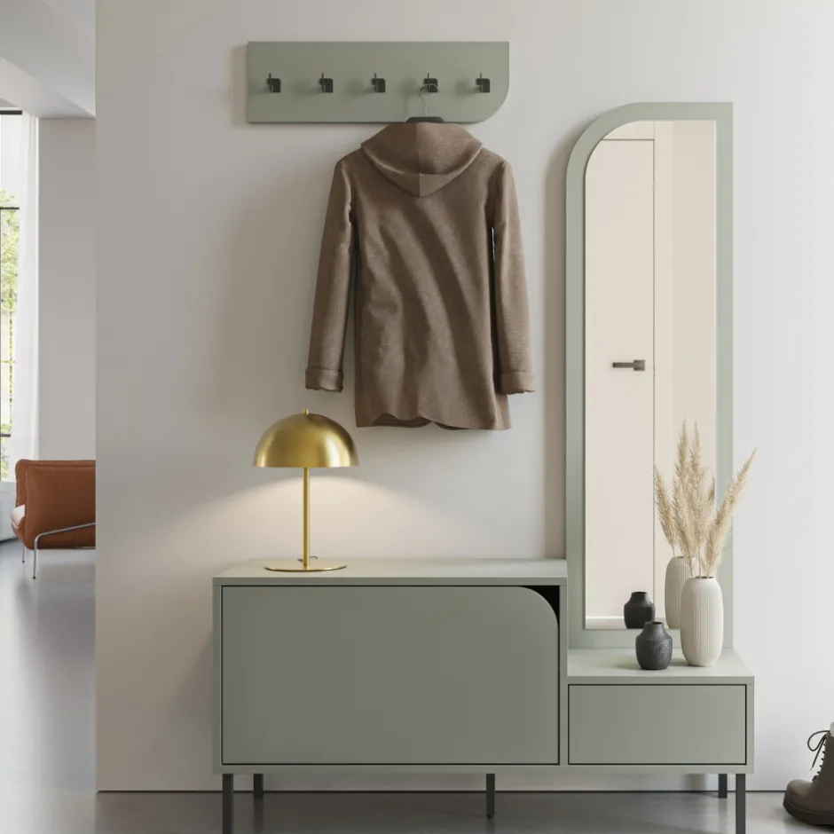 Hot No name SILVAR Meuble d'entrée 2 portes avec miroir et portant en bois et métal H172cm