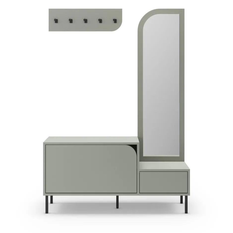 Hot No name SILVAR Meuble d'entrée 2 portes avec miroir et portant en bois et métal H172cm