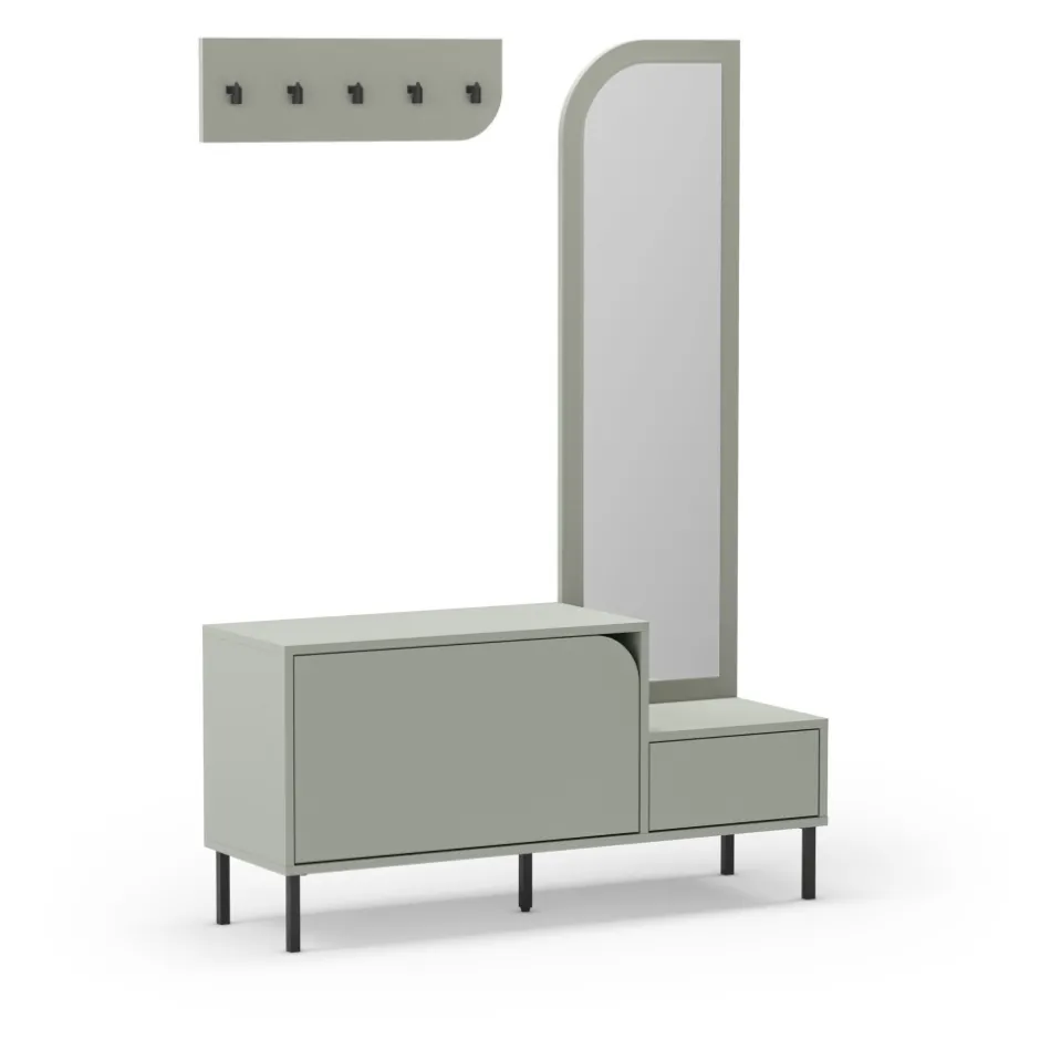 Hot No name SILVAR Meuble d'entrée 2 portes avec miroir et portant en bois et métal H172cm