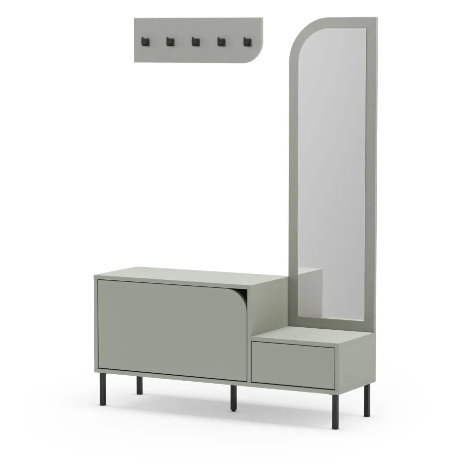 Hot No name SILVAR Meuble d'entrée 2 portes avec miroir et portant en bois et métal H172cm