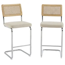 Online No name SKANA Lot de 2 chaises de bar en velours côtelé pieds chrome H66cm