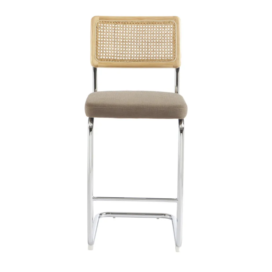 Online No name SKANA Lot de 2 chaises de bar en velours côtelé pieds chrome H66cm