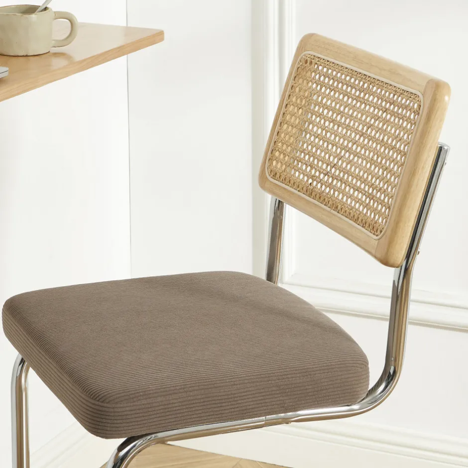 Online No name SKANA Lot de 2 chaises de bar en velours côtelé pieds chrome H66cm