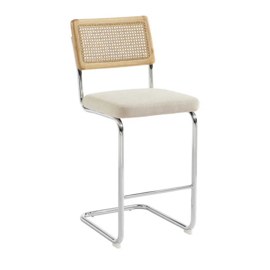 Online No name SKANA Lot de 2 chaises de bar en velours côtelé pieds chrome H66cm
