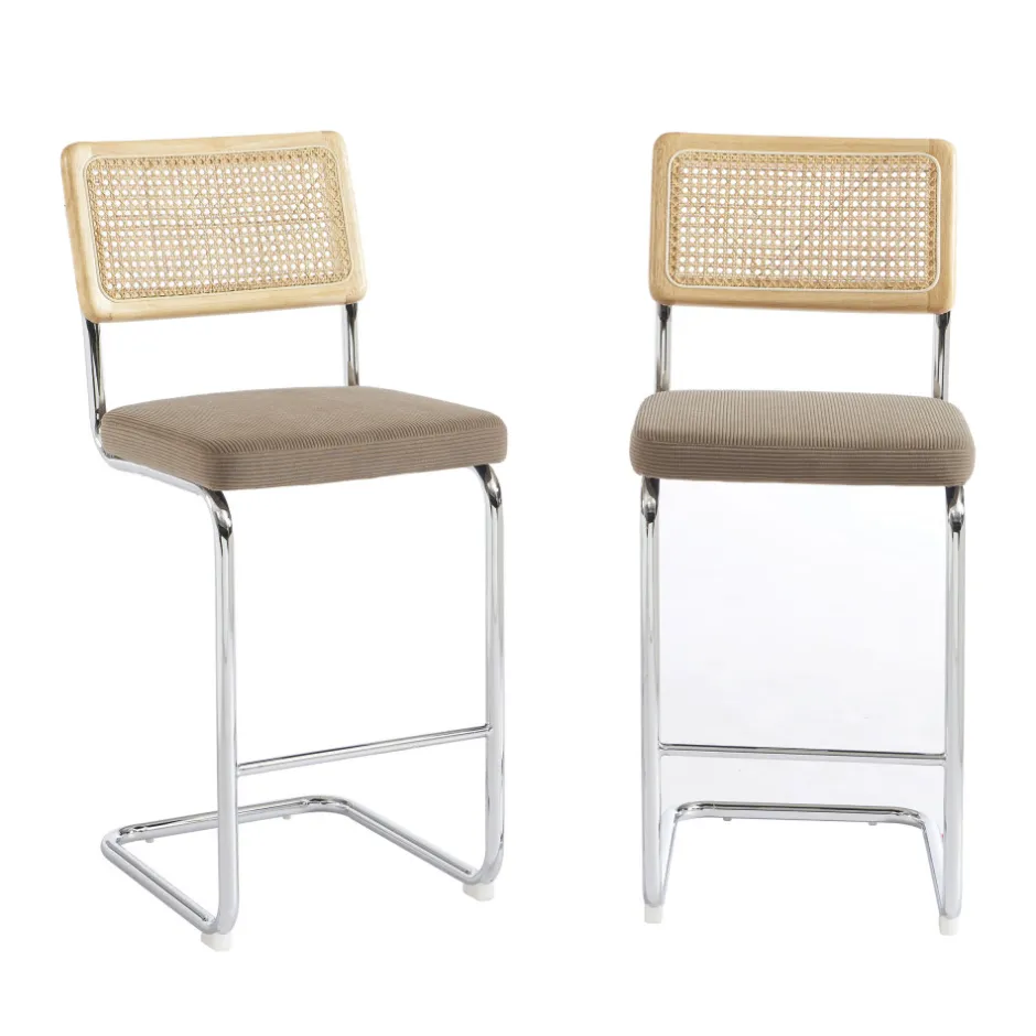 Online No name SKANA Lot de 2 chaises de bar en velours côtelé pieds chrome H66cm