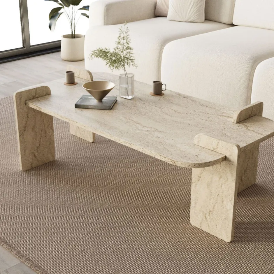 Outlet Drawer SOLENI Table basse effet travertin 120x60cm