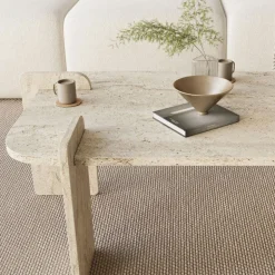 Outlet Drawer SOLENI Table basse effet travertin 120x60cm