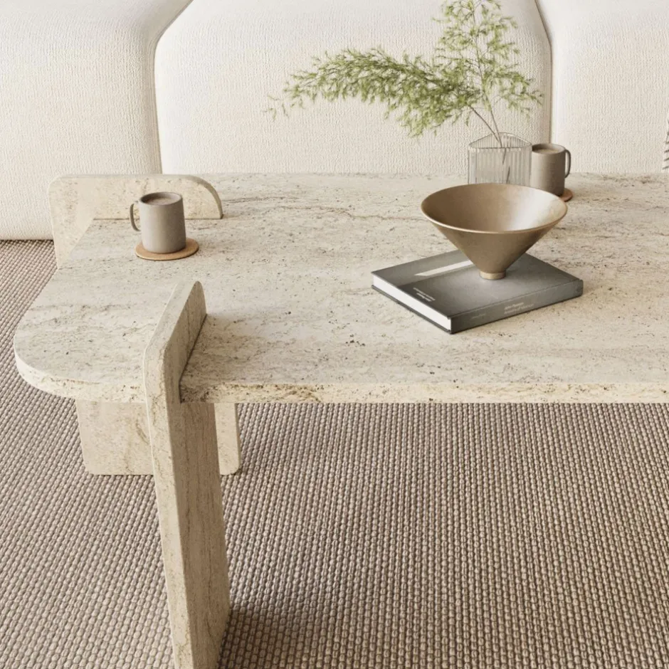 Outlet Drawer SOLENI Table basse effet travertin 120x60cm