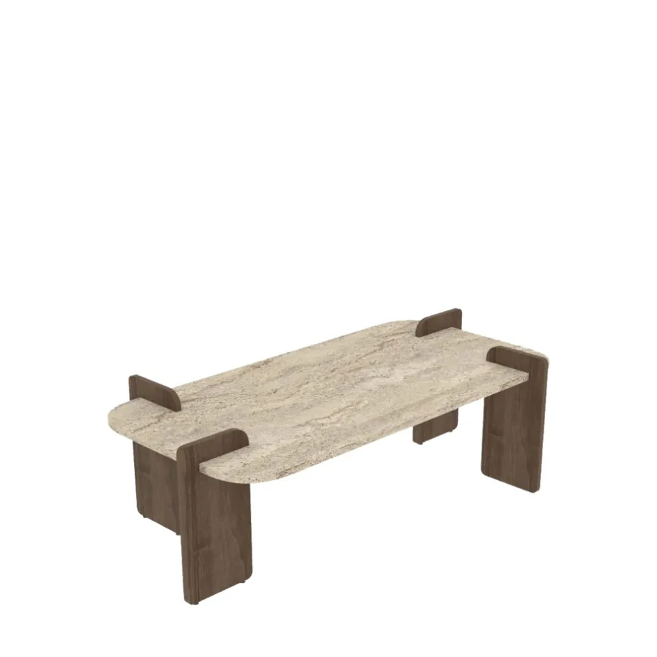 Best Drawer SOLENI Table basse en bois et effet travertin 120x60cm