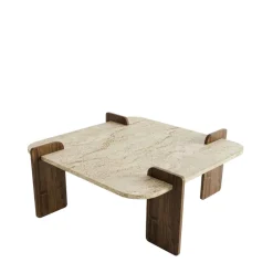 Hot Drawer SOLENI Table basse en bois et effet travertin 90x90cm