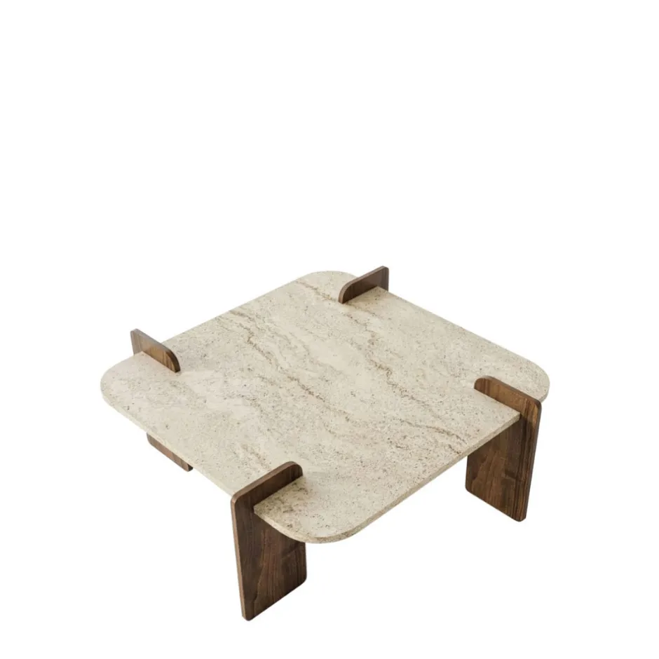 Hot Drawer SOLENI Table basse en bois et effet travertin 90x90cm