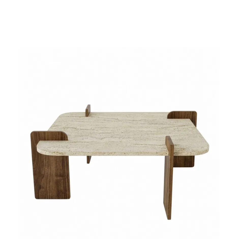 Hot Drawer SOLENI Table basse en bois et effet travertin 90x90cm