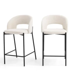 Online Drawer SOREN Lot de 2 chaises de bar en tissu bouclette et métal H65cm
