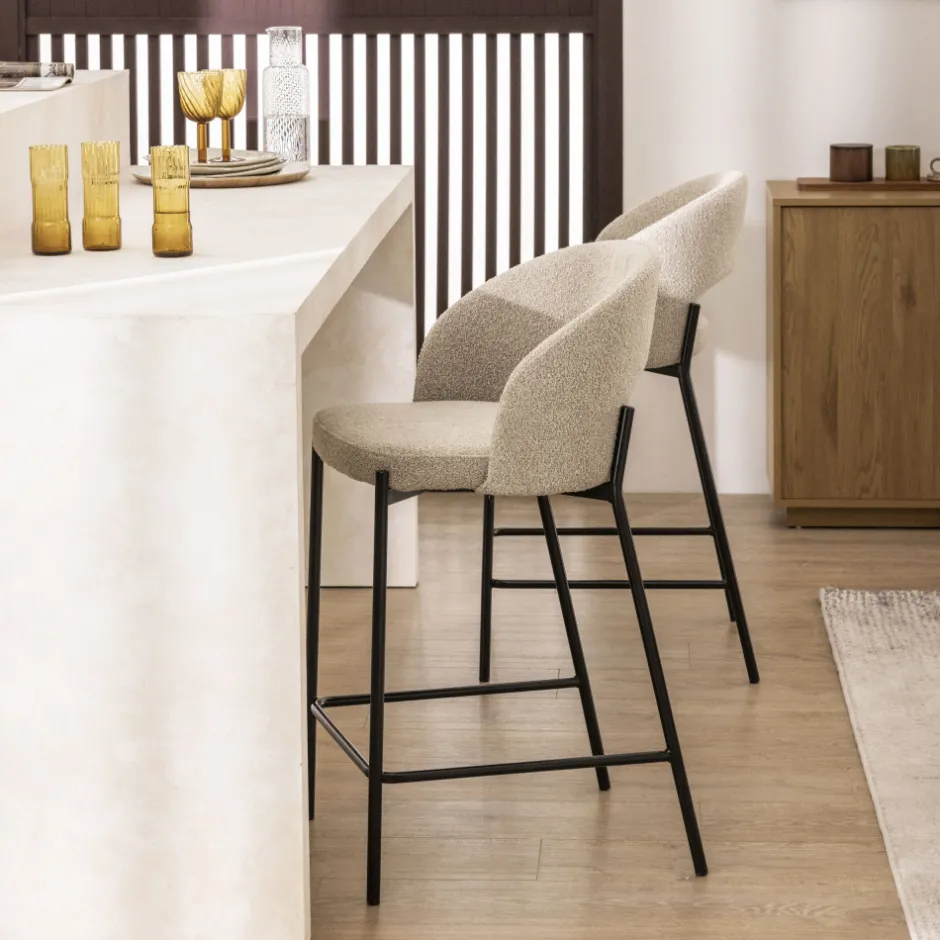 Online Drawer SOREN Lot de 2 chaises de bar en tissu bouclette et métal H65cm