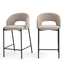 Online Drawer SOREN Lot de 2 chaises de bar en tissu bouclette et métal H65cm