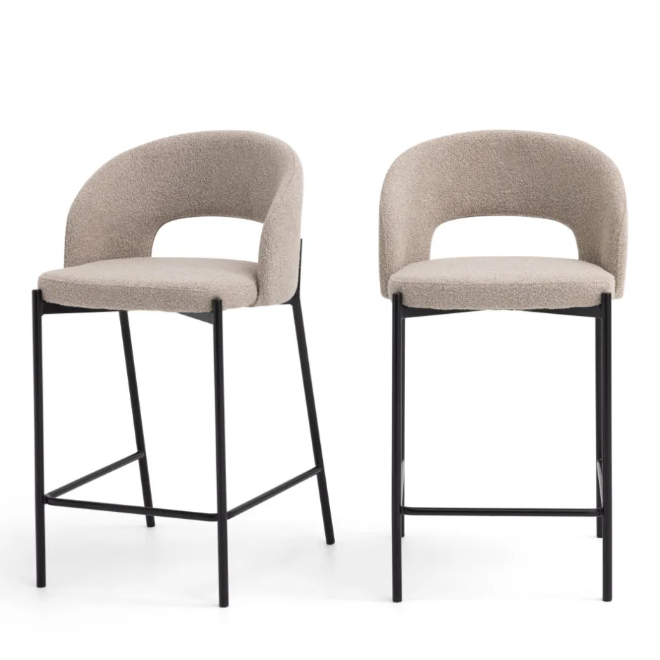 Online Drawer SOREN Lot de 2 chaises de bar en tissu bouclette et métal H65cm