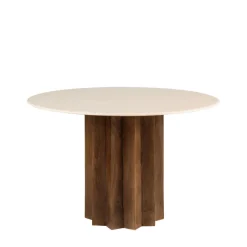 Discount Drawer SORONG Table à manger 4 personnes ronde en marbre et bois massif