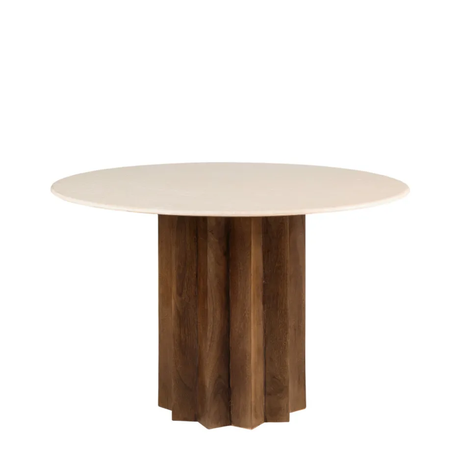 Discount Drawer SORONG Table à manger 4 personnes ronde en marbre et bois massif
