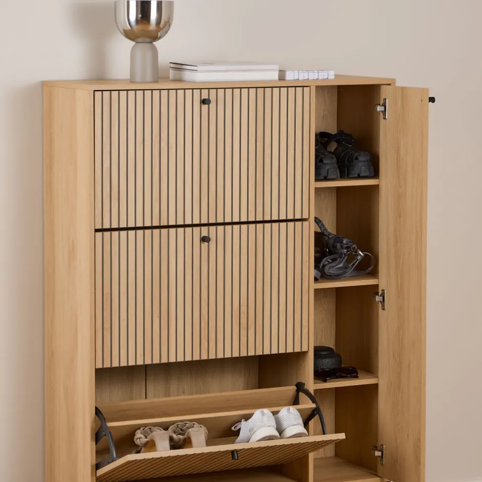 Discount Drawer STORO Meuble à chaussures 4 portes en bois et métal L98,7cm