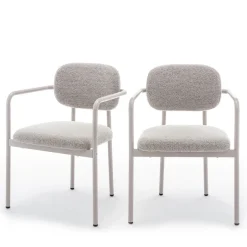 Online Drawer STUART Lot de 2 fauteuils de table en tissu bouclette pieds beiges