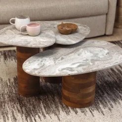 Outlet Dutchbone SUKI Lot de 3 tables basses organiques gigognes en marbre et bois