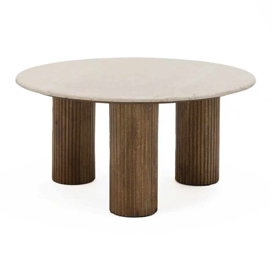 Outlet Drawer SULA Table basse en marbre et bois massif ø80cm