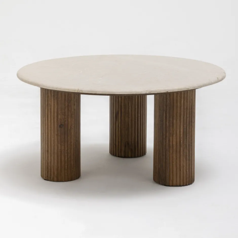 Outlet Drawer SULA Table basse en marbre et bois massif ø80cm