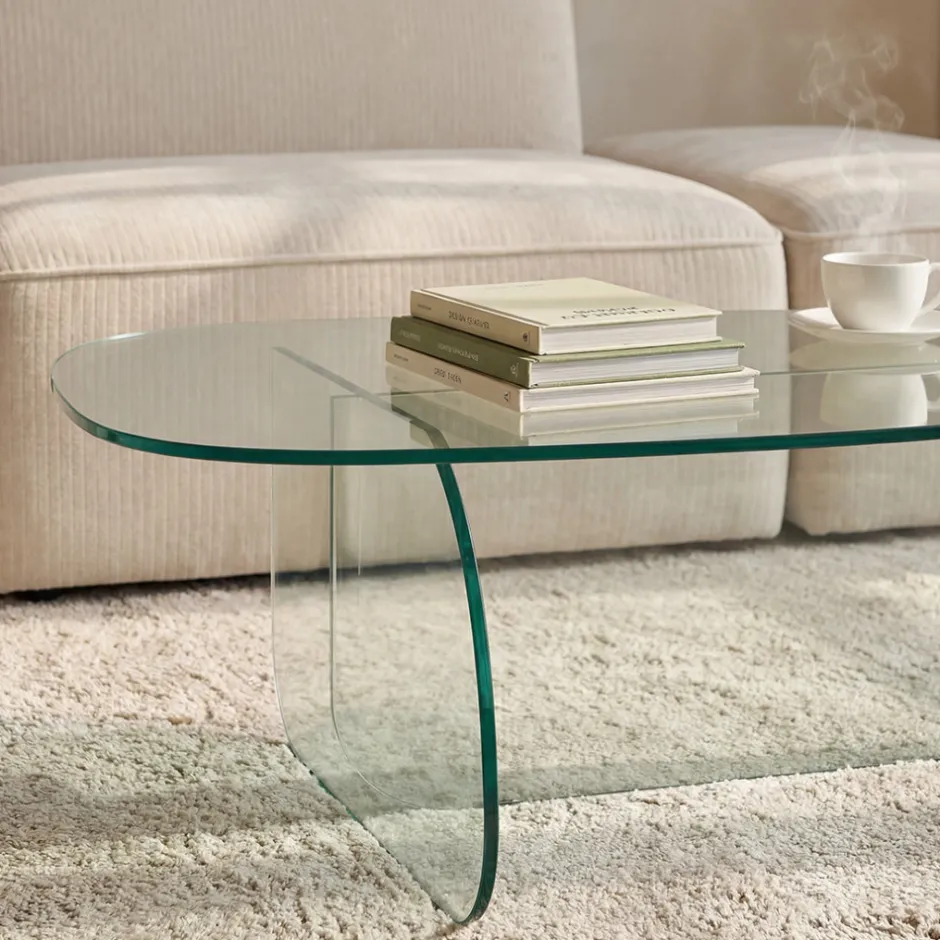 Online Drawer TILA Table basse organique en verre L100cm