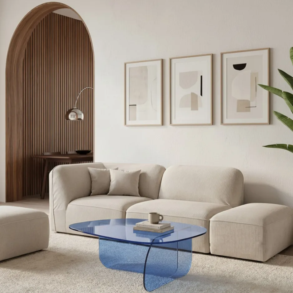 Online Drawer TILA Table basse organique en verre L100cm