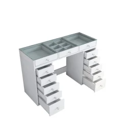 Sale Drawer TIYA Coiffeuse 13 tiroirs avec plateau en verre L120cm
