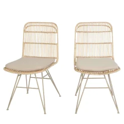Drawer UYUNI Lot de 2 chaises design en rotin pieds beiges