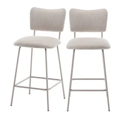 Clearance Drawer VANDER Lot de 2 chaises de bar en tissu et métal pieds beiges H65cm