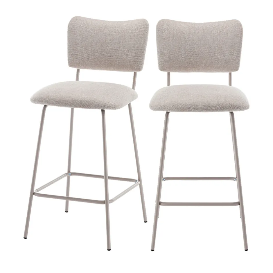 Clearance Drawer VANDER Lot de 2 chaises de bar en tissu et métal pieds beiges H65cm