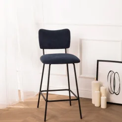 Clearance Drawer VANDER Lot de 2 chaises de bar en velours côtelé et métal H65cm