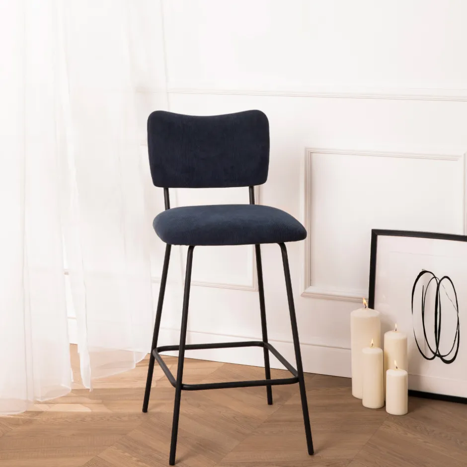 Clearance Drawer VANDER Lot de 2 chaises de bar en velours côtelé et métal H65cm