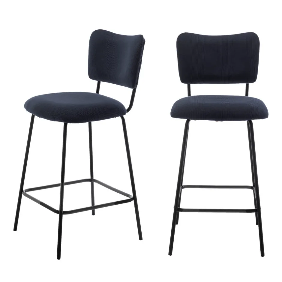 Clearance Drawer VANDER Lot de 2 chaises de bar en velours côtelé et métal H65cm