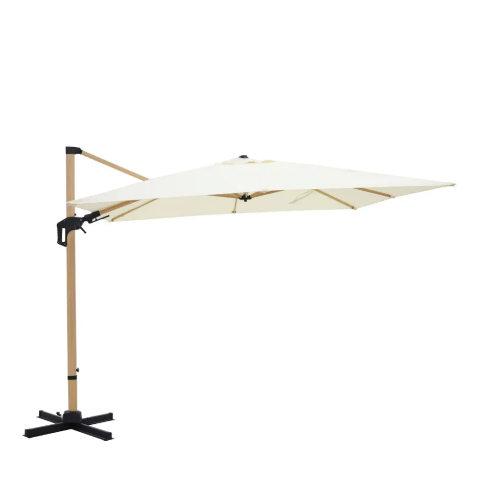 Hot Drawer VEYA Parasol carré déporté en aluminium et effet bois 3x3m