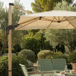 Hot Drawer VEYA Parasol carré déporté en aluminium et effet bois 3x3m